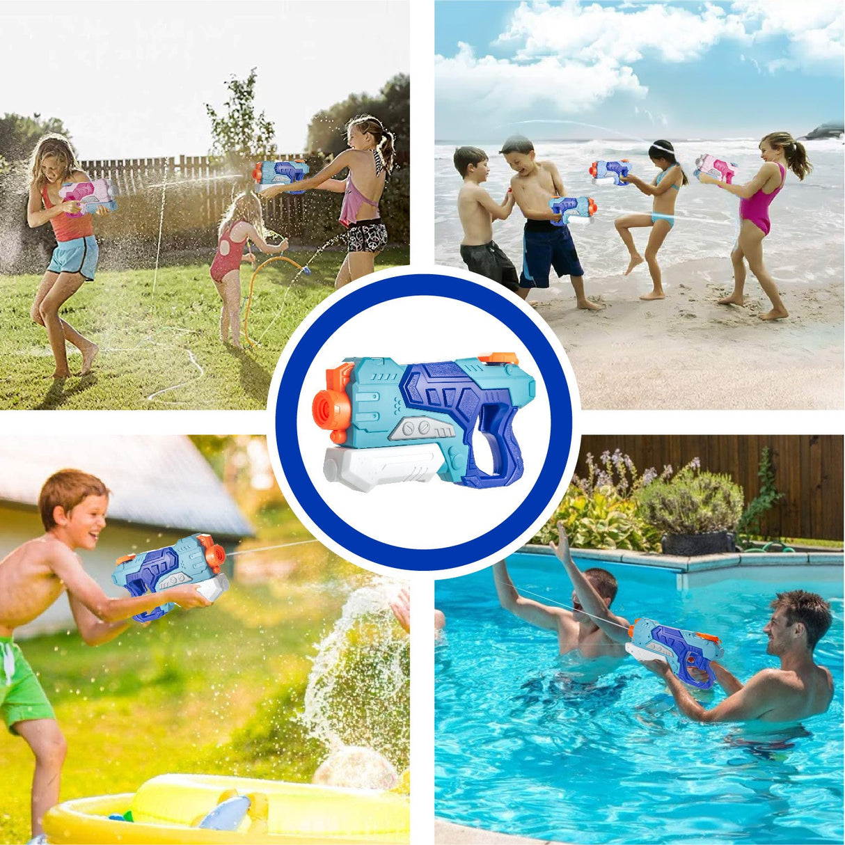 Set 4x Pistol cu Apa pentru Copii, Vivimall, 6ani+, Multicolor, 2x 550 ML + 2x 300 ML - vivimall.ro