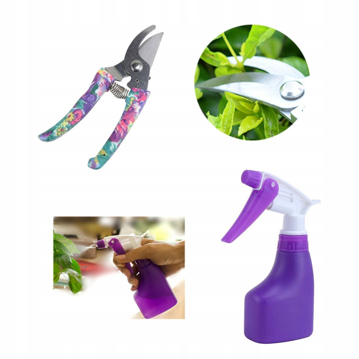 Set 5 accesorii pentru gradinarit Vivimall, geanta depozitare inclusa, otel inoxidabil, 38 x 29 cm, mov - vivimall.ro