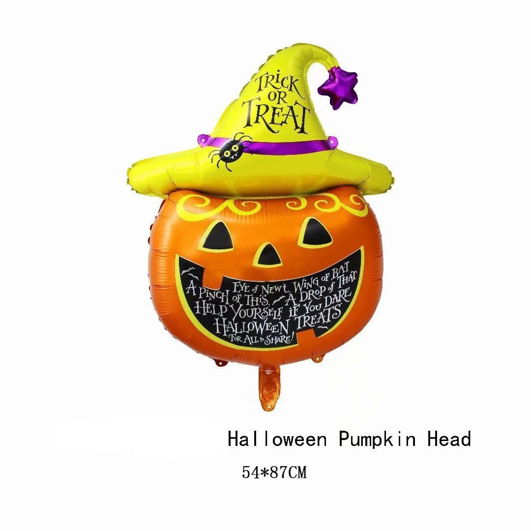 Set 5 Baloane din Folie Metalizata, Vivimall, Figurine, Tema Halloween, Pai Inclus, Ambalaj Individual, Umflare cu Aer sau Heliu, Figurina Dovleac 54x87 cm, Stelute si Cerculete 45 cm, Multicolor - vivimall.ro