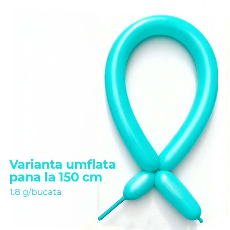 Detaliu balon de modelaj Flippy albastru Tiffany, formă cilindrică 30 cm, latex rezistent