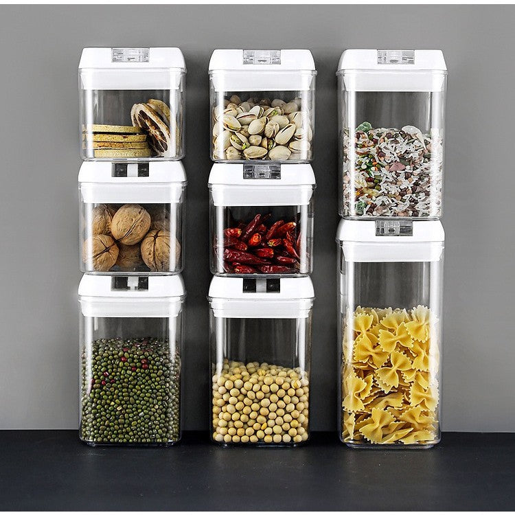 Set 6 Recipiente din Plastic, Vivimall, pentru Alimente/Obiecte, Inchidere Ermetica, 2 x 0.5l, 2 x 0.8l, 2 x 1.2l, Capac Alb, Transparent - vivimall.ro