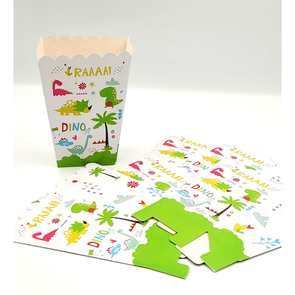 Set 6 Cutii de Popcorn, Vivimall, Colectia Dino Park, 9 x 13 cm, din Carton, Multicolor - vivimall.ro