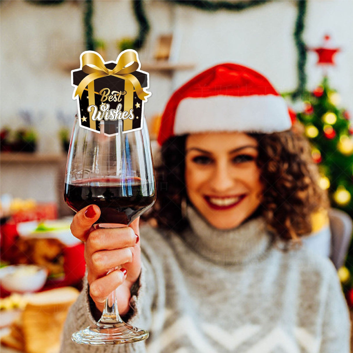 Set 6 Decoratiuni pentru Pahare de Cocktail, Flippy, Tema Anul Nou, din Hartie, Multicolor - vivimall.ro