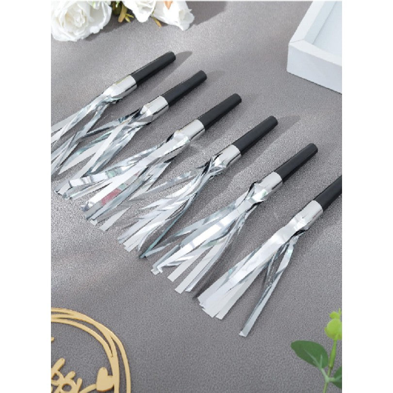 Set 6 Fluiere Party cu Franjuri, Vivimall, din Plastic, Argintiu - vivimall.ro