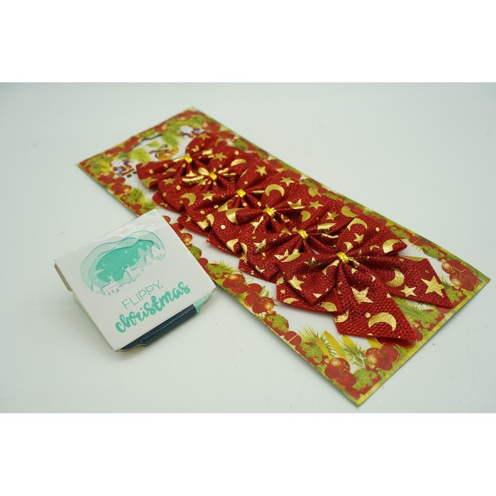 Set 6 fundite pentru brad, Rosii, cu stelute , 8 x 8 cm, din poliester, Vivimall - vivimall.ro