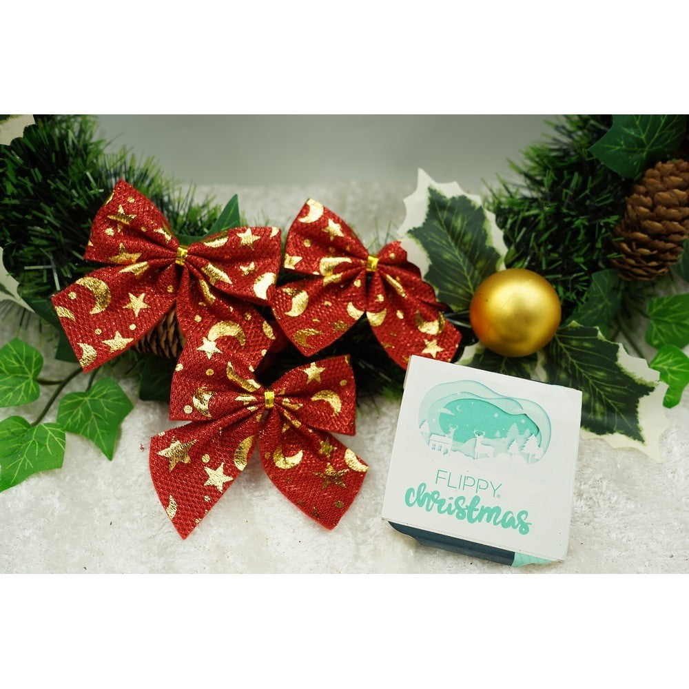 Set 6 fundite pentru brad, Rosii, cu stelute , 8 x 8 cm, din poliester, Vivimall - vivimall.ro