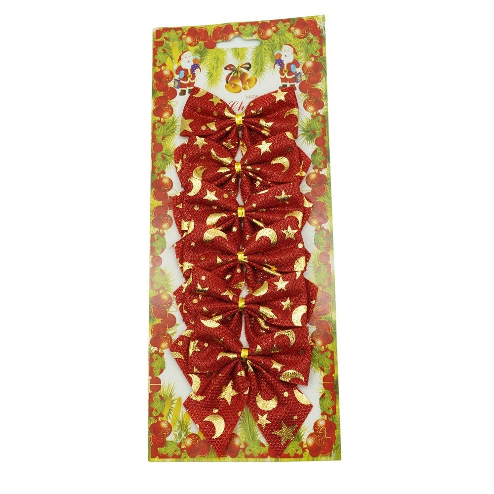 Set 6 fundite pentru brad, Rosii, cu stelute , 8 x 8 cm, din poliester, Vivimall - vivimall.ro