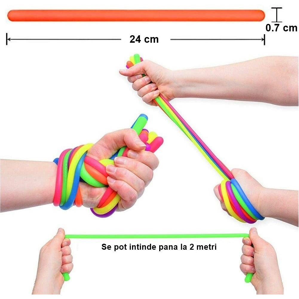 Set 6 Jucarie senzoriala superelastica 24cm-2m lungime, antistres, colorata Stretchy string fidget, Vivimall, Multicolor - vivimall.ro