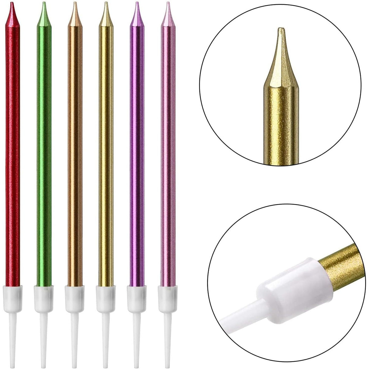 Set 6 Lumanari de Tort, Vivimall, din Parafina, 11 x 0.4 cm, Lucioase, Multicolor - vivimall.ro