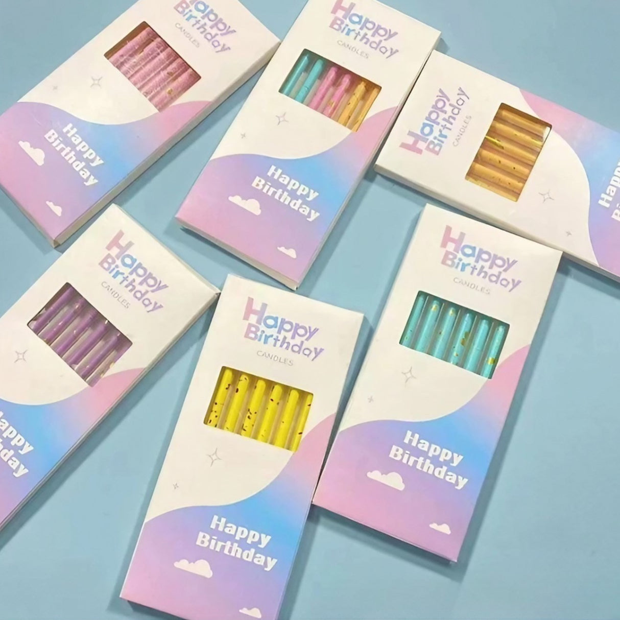 Set 6 Lumanari Lungi, Vivimall, din Parafina, 10 x 0.5 cm, Happy Birthday, Galben - vivimall.ro