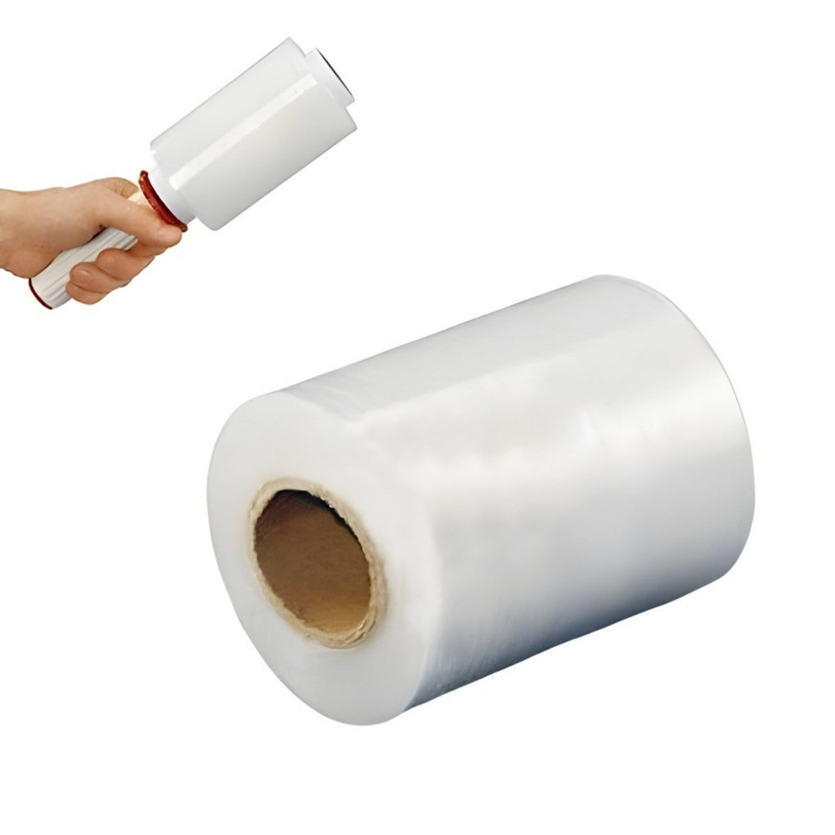 Set 6 Mini Role Folie Stretch Manuala pentru Ambalare, Impachetare si Fixare Produse, Utilizare Depozit si Transport, 12.5 cm, 0.38 kg pe Rola, Transparent