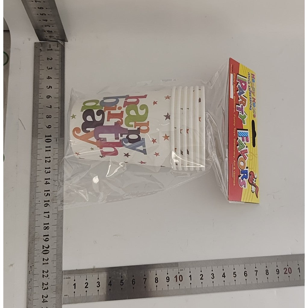 Set 6 Pahare de Carton, Vivimall, Colectia Happy Birthday, 7 x 5 x 8.5 cm, 230 ml, Multicolor - vivimall.ro