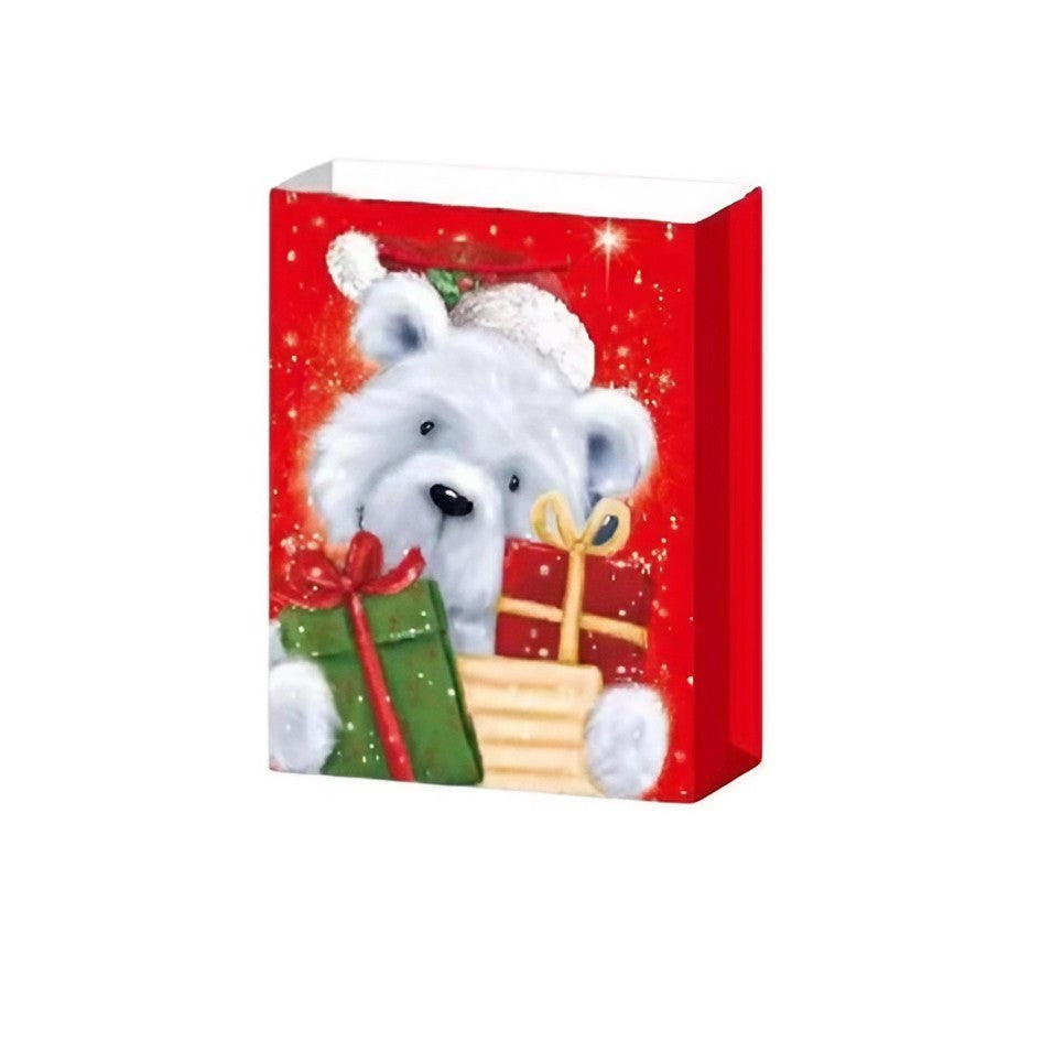 Set 6 Pungi Cadou, Vivimall, Imprimeu Tematica Mos Craciun si Ursuleti, Model Random, din Hartie, Impachetare Usoara a Cadourilor, 18.5x22.5x8.5 cm, Multicolor - vivimall.ro