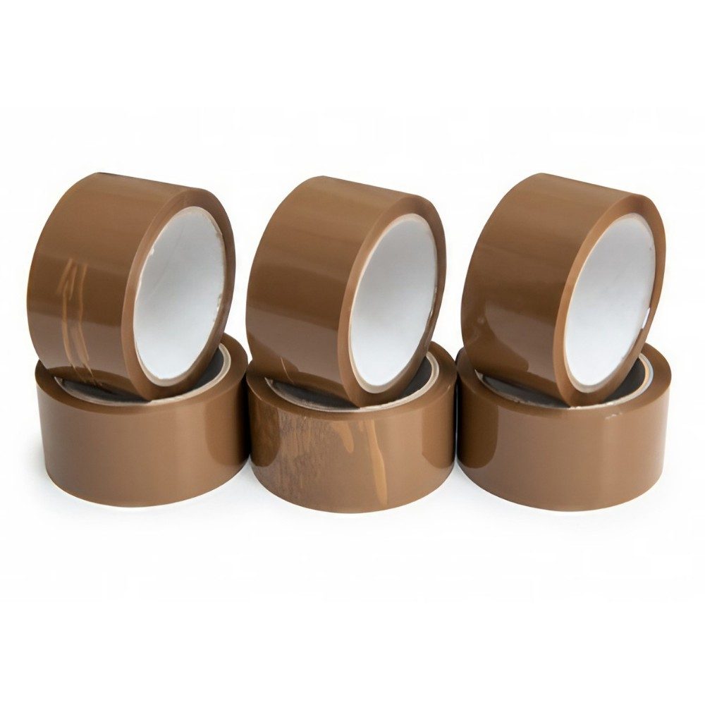 Set 6 Role Banda Adeziva Low Noise pentru Ambalare Colete si Pachete, Aderenta Ridicata, Derulare Silentioasa, 5 cm x 66 m, Maro