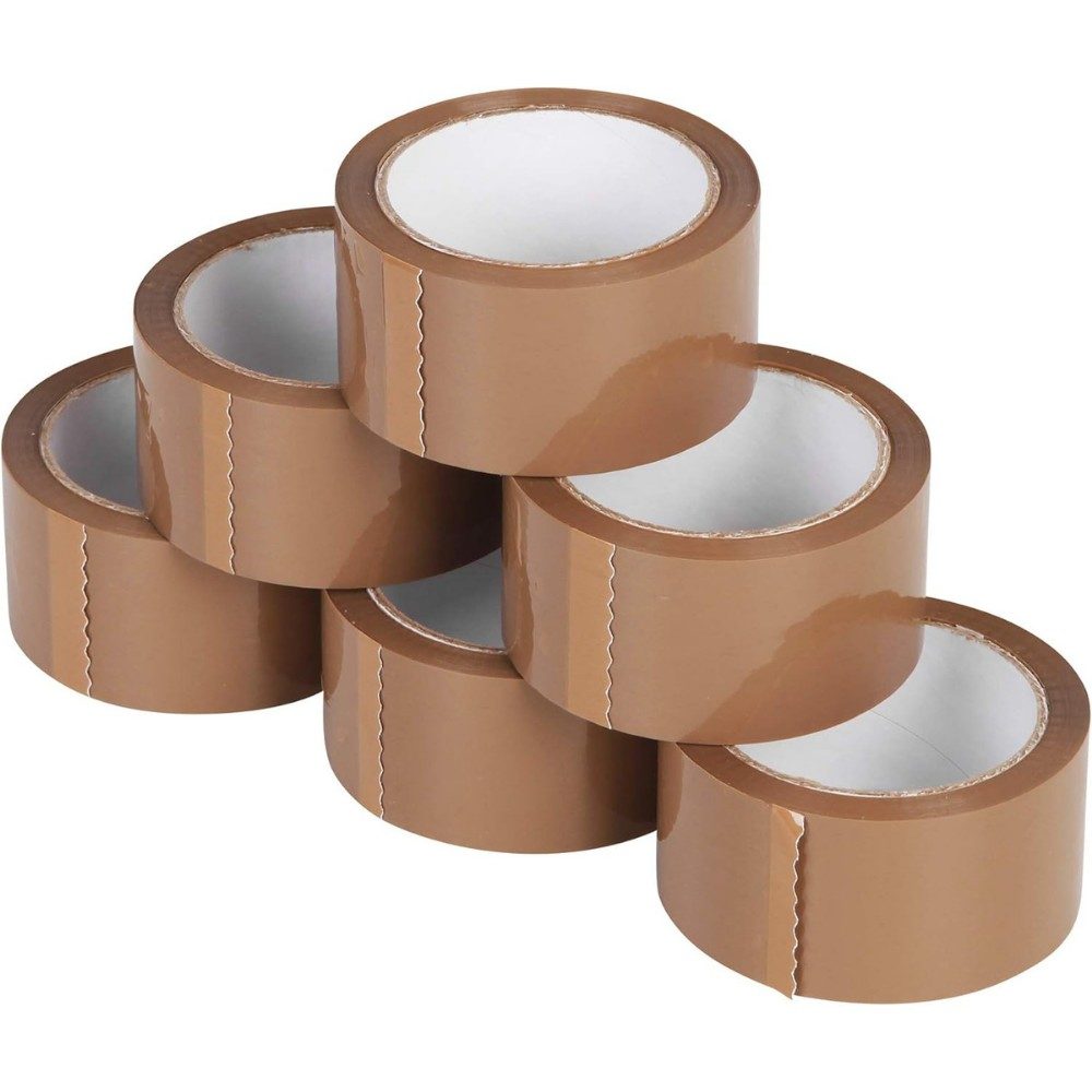 Set 6 Role Banda Adeziva Low Noise pentru Ambalare Colete si Pachete, Aderenta Ridicata, Derulare Silentioasa, 5 cm x 66 m, Maro