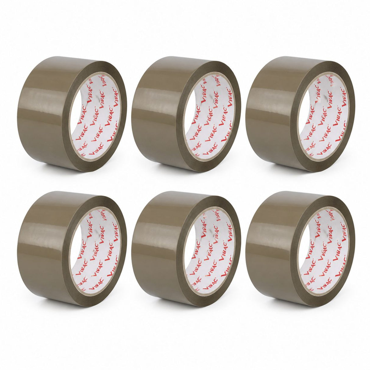 Set 6 role bandă adezivă Vibac solvent maro, 48 mm x 60 m, vedere de ansamblu pe fond alb