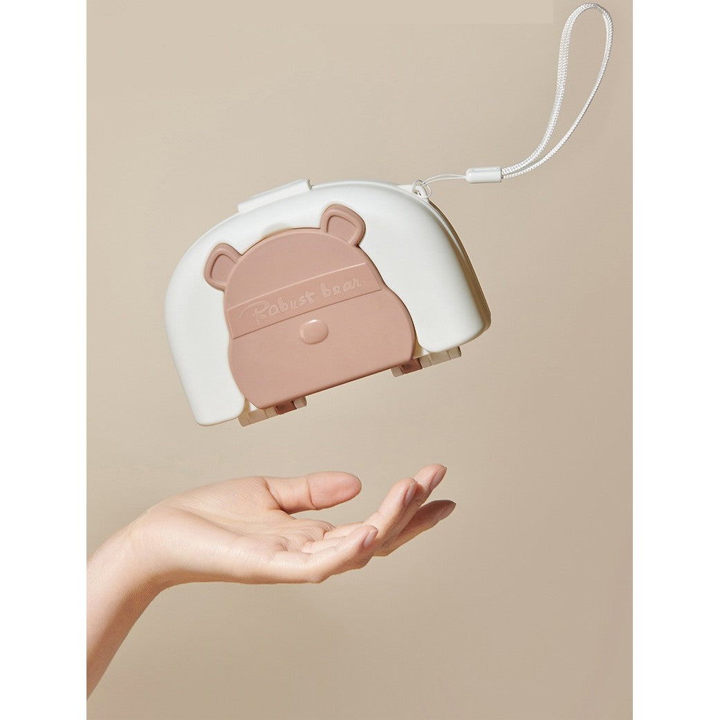 Set 7 Piese de Spalat/Uscat Biberoane, Vivimall, Portabil, Peri de Silicon, pentru Tetine, Suzete, Biberoane, Paie, Cutie Inclusa, 16 x 11 x 5 cm, Model Ursulet, Maro - vivimall.ro