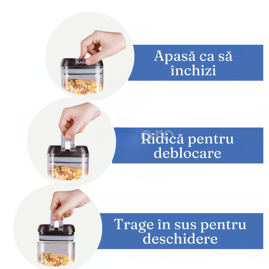 Set 7 Recipiente Organizare Alimente, Vivimall, Inchidere Etansa, Etichete Reutilizabile, Cupe Masurare, 4 Dimensiuni Diferite, din Plastic Dur, Transparent - vivimall.ro