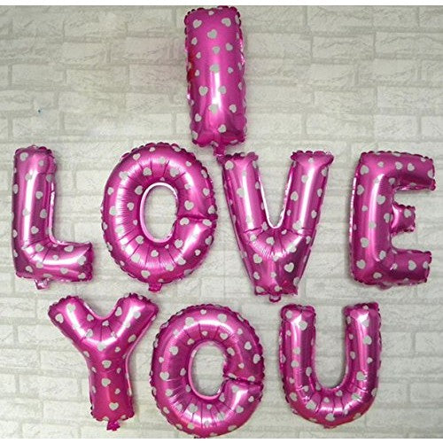 Set 8 Baloane din Folie Metalizata, Figurine Litere, Model I Love You, Tema Ziua Indragostitilor, 40 cm, Ambalaj Individual, Pai Inclus, Umflare cu Aer sau Heliu, Roz cu Inimioare Albe - vivimall.ro
