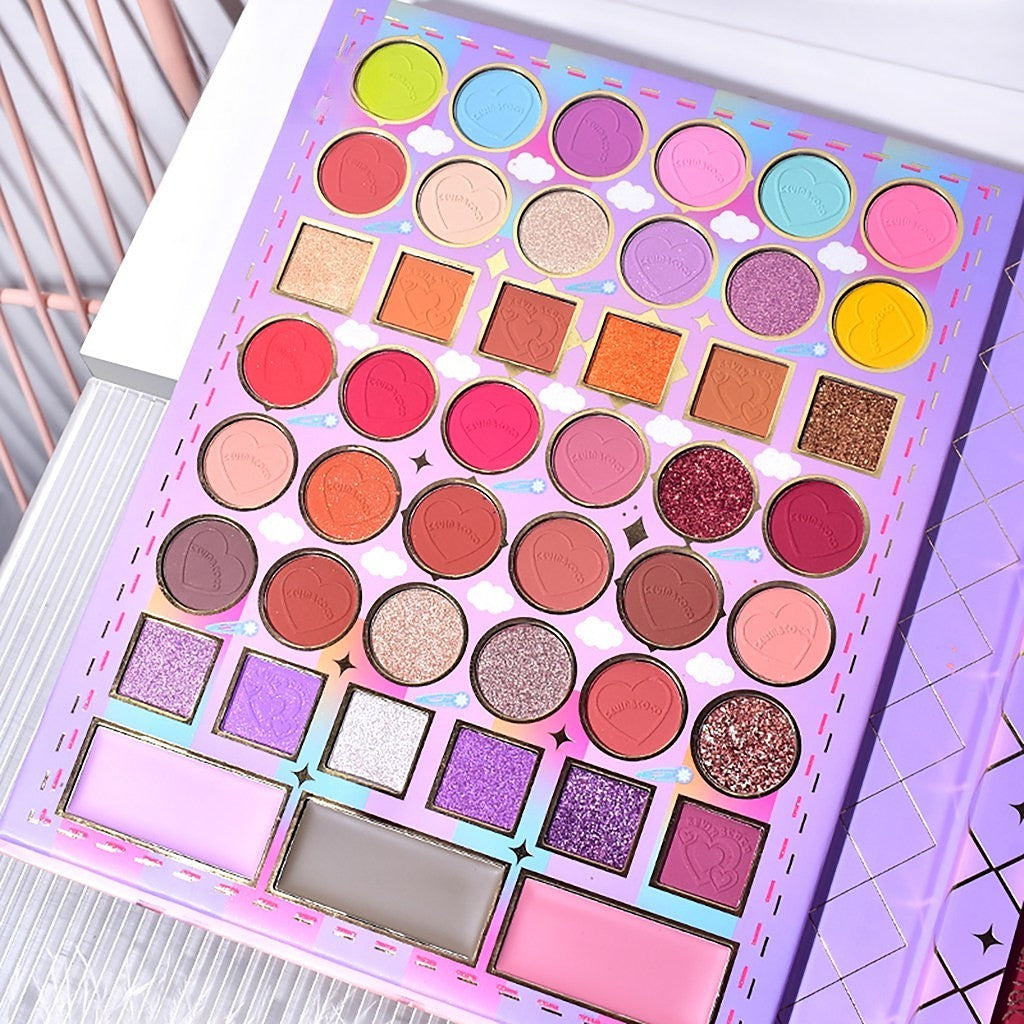 Set 8 Produse de Machiaj, KEVIN & COCO, Violet Fairy, 51 culori, 19.5 x 24.5 x 2.5 cm - vivimall.ro