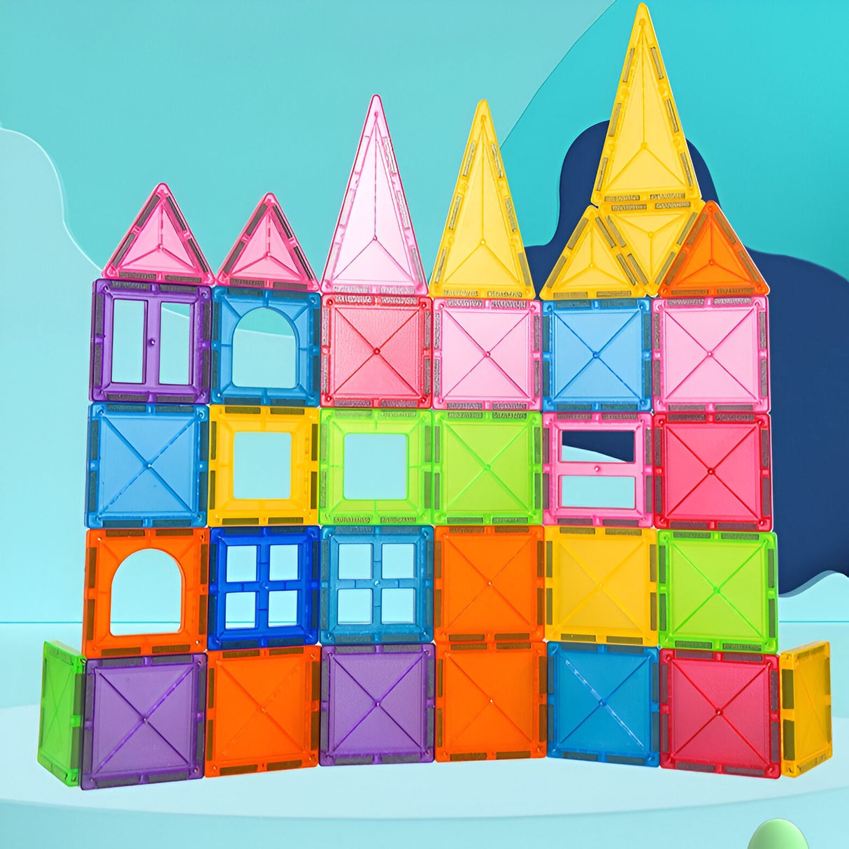 Set 88 Piese Magnetice de Constructie, Vivimall, Piese 5.5 cm, Magnetic Tiles, Forme Geometrice, 3 Ani, ABS, Magnet, 27.5 x 21.5 x 17 cm, Multicolor - vivimall.ro