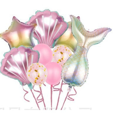 Set baloane aniversare pentru fetita, set din 9 baloane, Vivimall, Tematica Sirene, 5 Baloane Folie, 4 baloane latex, Roz metalizat - vivimall.ro