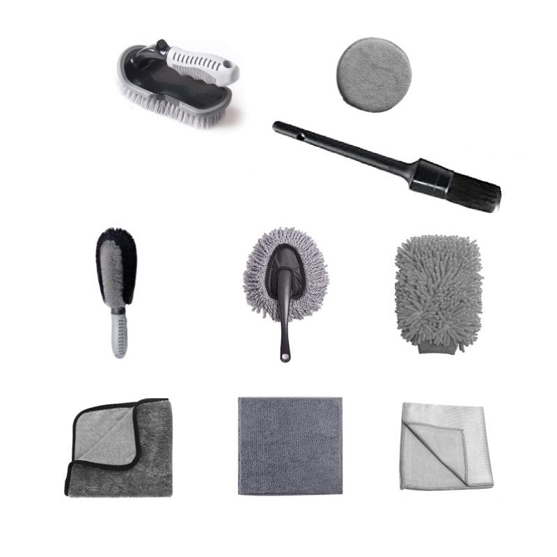 Set 9 Piese pentru Spalat Auto, Vivimall, din Plastic si Microfibra, Perii si Lavete, Model B, Gri - vivimall.ro