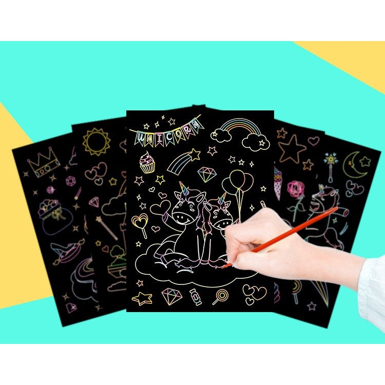 Set 9 Planse Razuibile, Vivimall, Scratch ArtCards, +3 Ani, de Razuit si de Colorat, 19 x 14 cm, Model ZOO, Multicolor - vivimall.ro