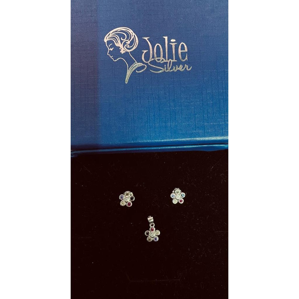 Set Argint 925, Jolie Silver, Floricele Colorate - vivimall.ro