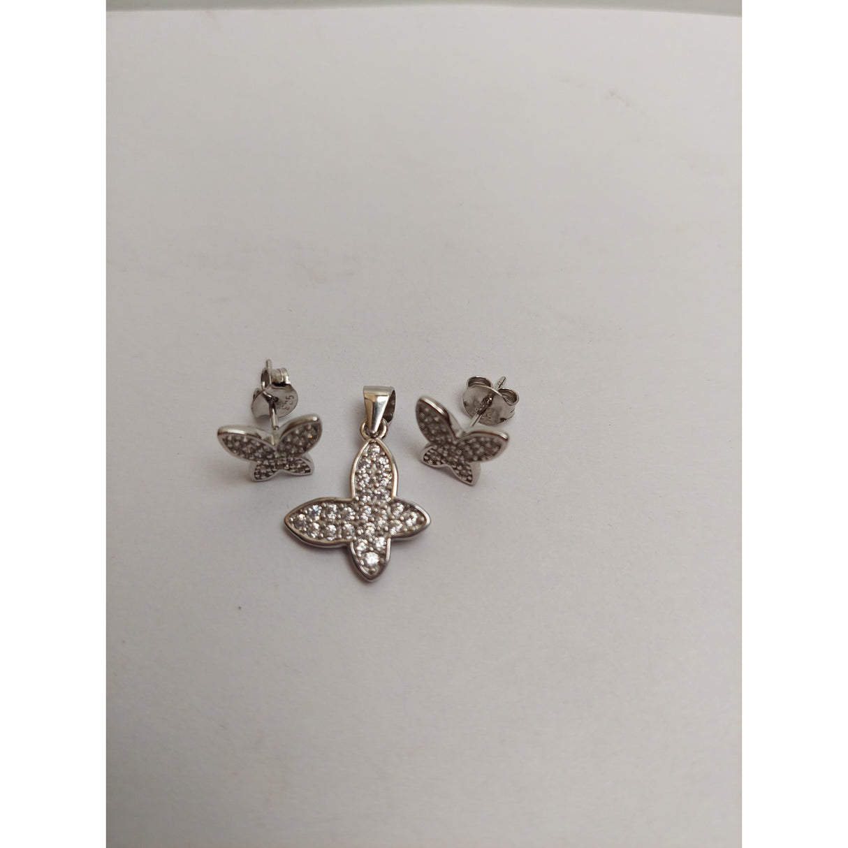 Set Argint 925 Fluture cu Pietre Rodiat, Jolie Silver,2.9g, 1.7 cm x 1.5 cm - vivimall.ro