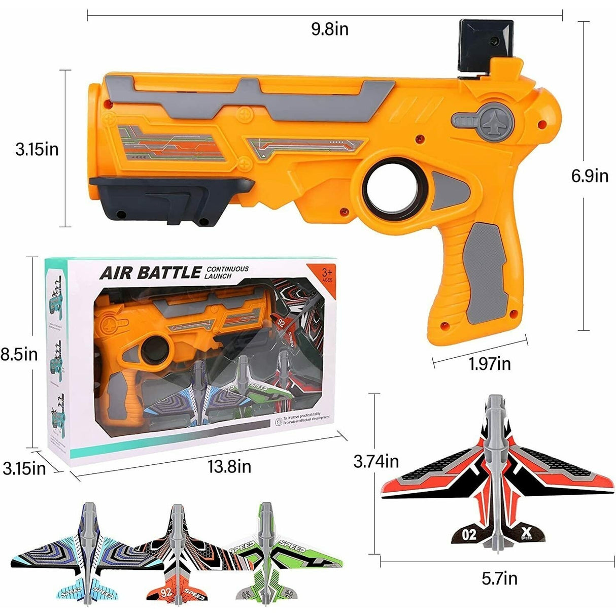 Set Arma de jucarie tip lansator de avioane, Air Battle, Portocaliu - vivimall.ro
