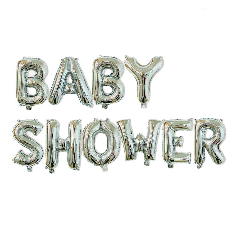 Set Baloane Din Folie Metalizata, Model Baby Shower, Litere De 40 Cm, Baloane Party, Ambalaj Individual, Pai, Ata Si Adeziv Incluse, Umflare Cu Aer Sau Heliu,