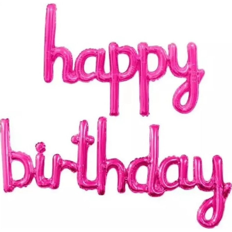 Set Baloane din Folie Metalizata, Vivimall, Model Happy Birthday, 45x85 cm, 45x124cm, Baloane Party, Ambalaj Individual, Pai Inclus, Umflare cu Aer sau Heliu, Roz - vivimall.ro