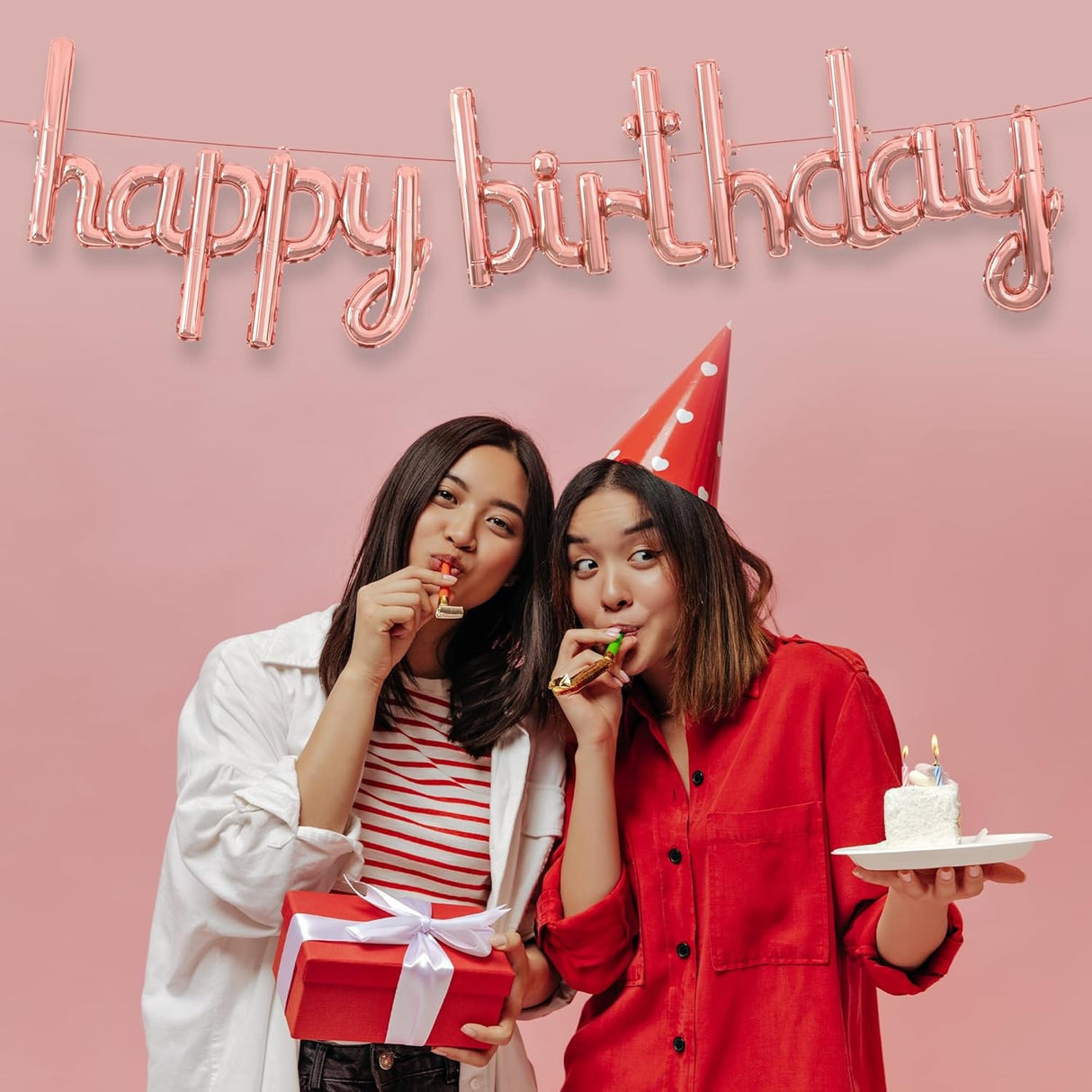 Set Baloane din Folie Metalizata, Vivimall, Model Happy Birthday, 45x85 cm, 45x124cm, Baloane Party, Ambalaj Individual, Pai Inclus, Umflare cu Aer sau Heliu, Roz Pal - vivimall.ro