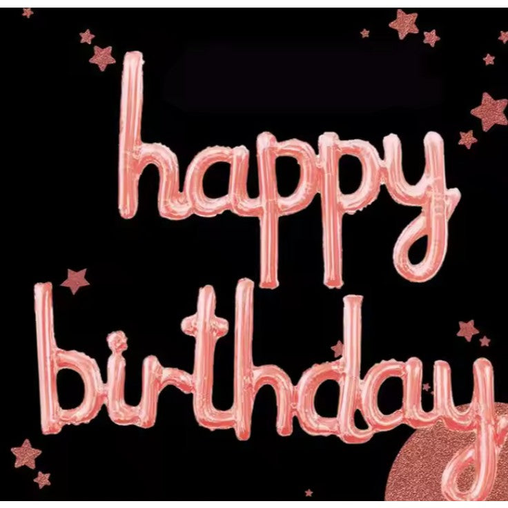 Set Baloane din Folie Metalizata, Vivimall, Model Happy Birthday, 45x85 cm, 45x124cm, Baloane Party, Ambalaj Individual, Pai Inclus, Umflare cu Aer sau Heliu, Roz Pal - vivimall.ro