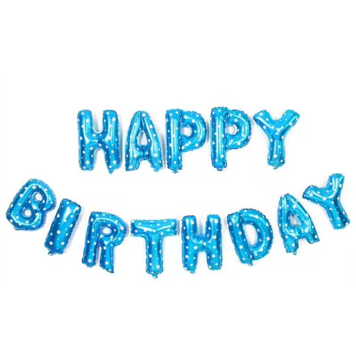 Set Baloane din Folie Metalizata, Vivimall, Model Happy Birthday, Litere de 40 cm, Baloane Party, Ambalaj Individual, Pai, Ata si Adeziv Incluse, Umflare cu Aer sau Heliu, Albastru - vivimall.ro