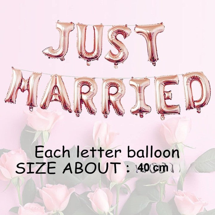 Set Baloane din Folie Metalizata, Vivimall, Model Just Married, Litere de 40 cm, Baloane Party, Ambalaj Individual, Pai, Ata si Adeziv Incluse, Umflare cu Aer sau Heliu, Roz - vivimall.ro