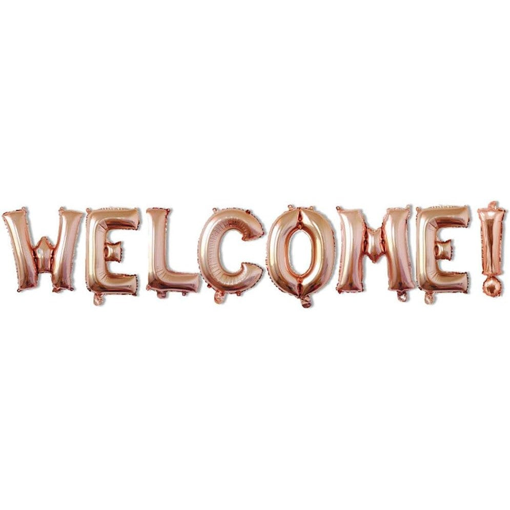 Set Baloane din Folie Metalizata, Vivimall, Model WELCOME!, Litere de 40 cm, Baloane Party, Ambalaj Individual, Pai Inclus, Umflare cu Aer sau Heliu, Roz - vivimall.ro
