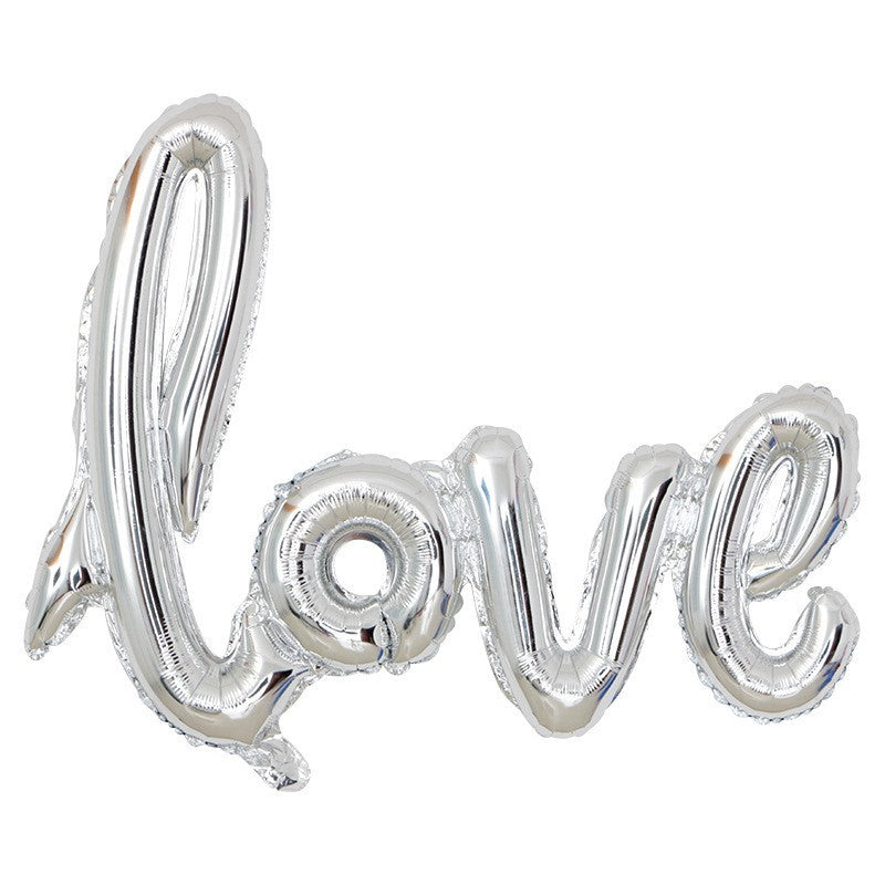 Set Baloane din Folie Metalizata, Model Love Scris de Mana, 102x65 cm, Baloane Ziua Indragostitilor, Ambalaj Individual, Pai inclus, Umflare cu Aer sau Heliu, Argintiu - vivimall.ro