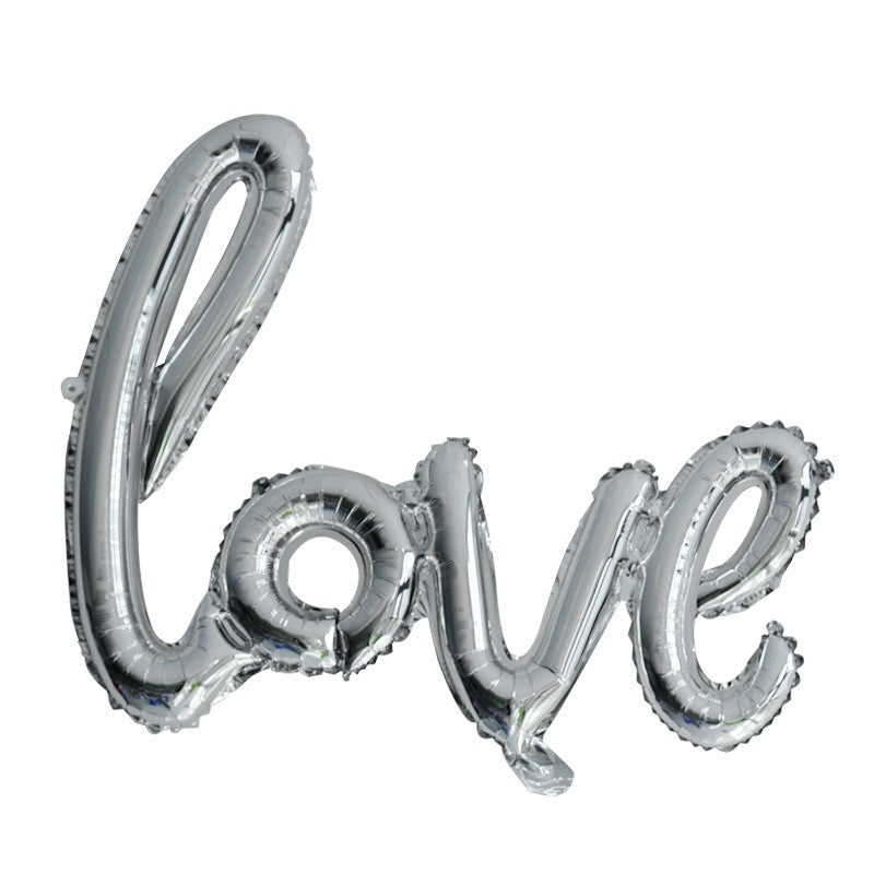 Set Baloane din Folie Metalizata, Model Love Scris de Mana, 102x65 cm, Baloane Ziua Indragostitilor, Ambalaj Individual, Pai inclus, Umflare cu Aer sau Heliu, Argintiu - vivimall.ro