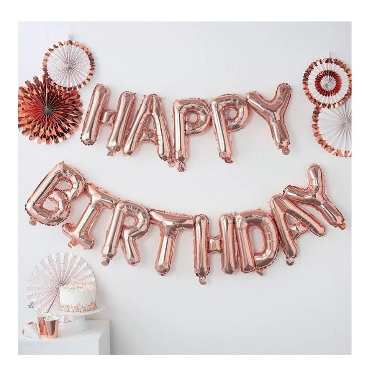 Set baloane folie Flippy, Happy Birthday, 40 cm, rose gold - vivimall.ro