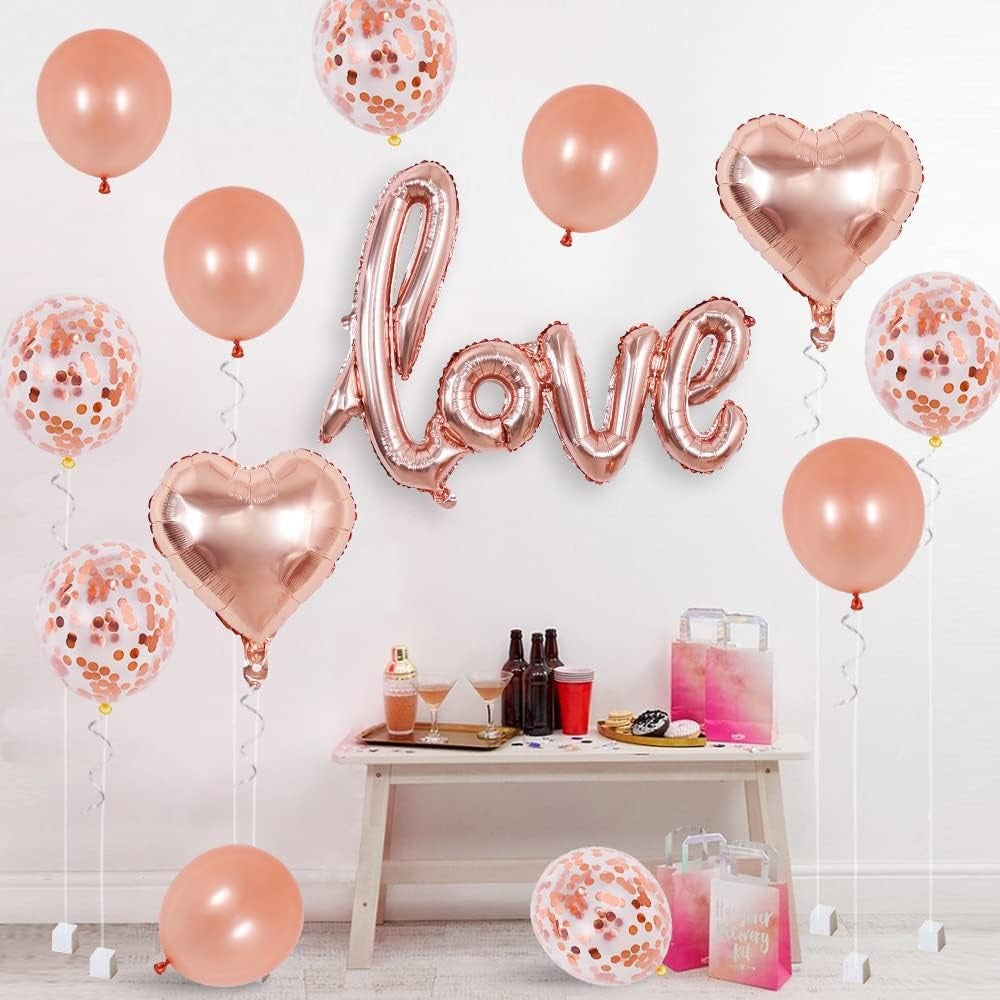 Balon din Folie Metalizata, Vivimall, Model Love scris de mana, 102x65 cm, Tematica Ziua Îndrăgostiților, Ambalaj Individual, Pai Inclus, Umflare cu Aer sau Heliu, Rose Gold - vivimall.ro