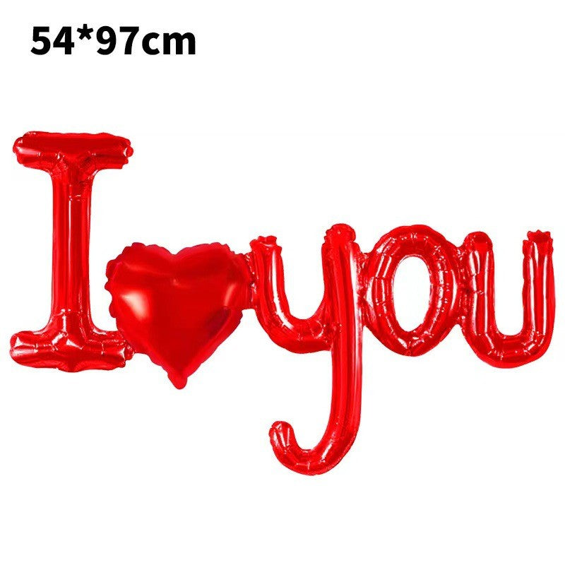 Balon din Folie Metalizata, Figurine Litere si Inima, Model I Love You, Tema Ziua Indragostitilor, 54x97 cm, Ambalaj Individual, Pai Inclus, Umflare cu Aer sau Heliu, Rosu - vivimall.ro