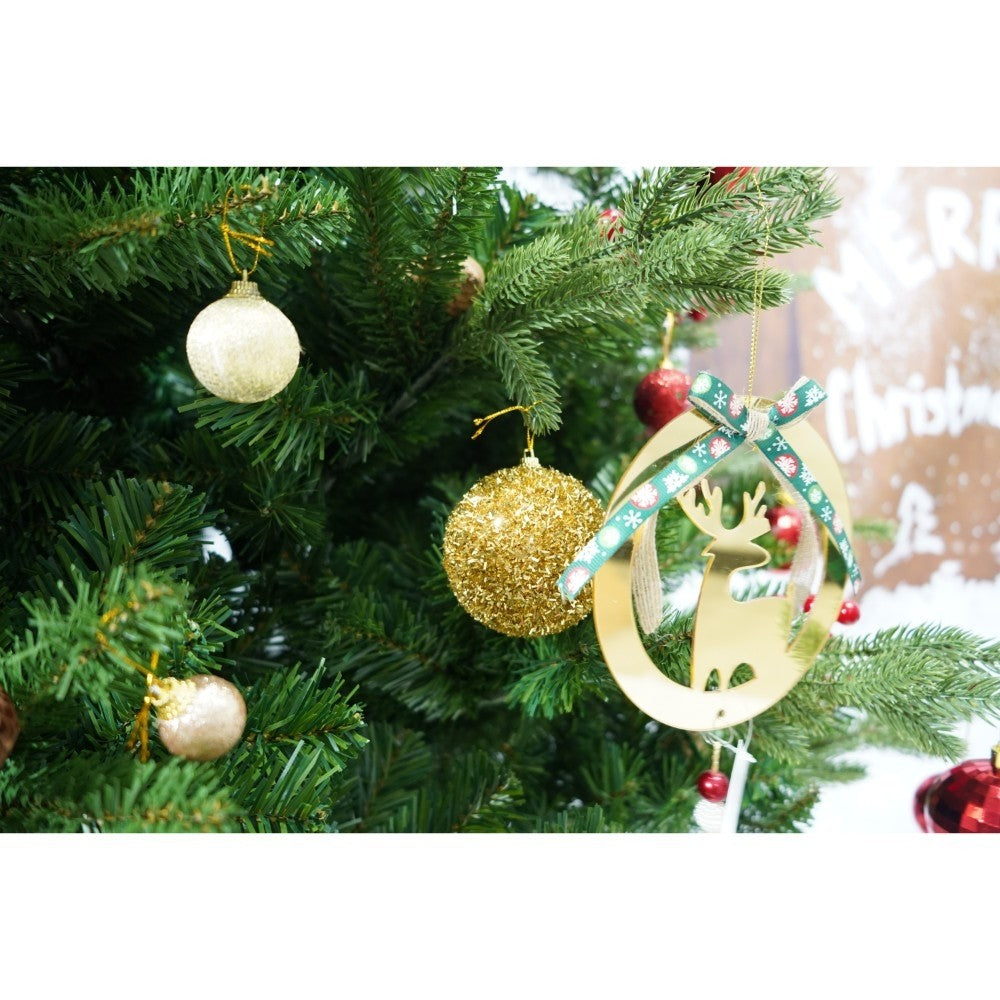 Set brad artificial de Craciun si elemente decorative, decorat cu conuri pin rosii, inaltime 210 cm, diametru 137 cm, 1172 ramuri, Flippy, verde, suport metalic inclus - vivimall.ro