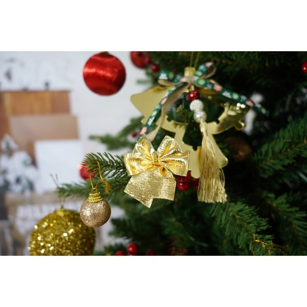 Set brad artificial de Craciun si elemente decorative, decorat cu conuri pin rosii, inaltime 210 cm, diametru 137 cm, 1172 ramuri, Flippy, verde, suport metalic inclus - vivimall.ro