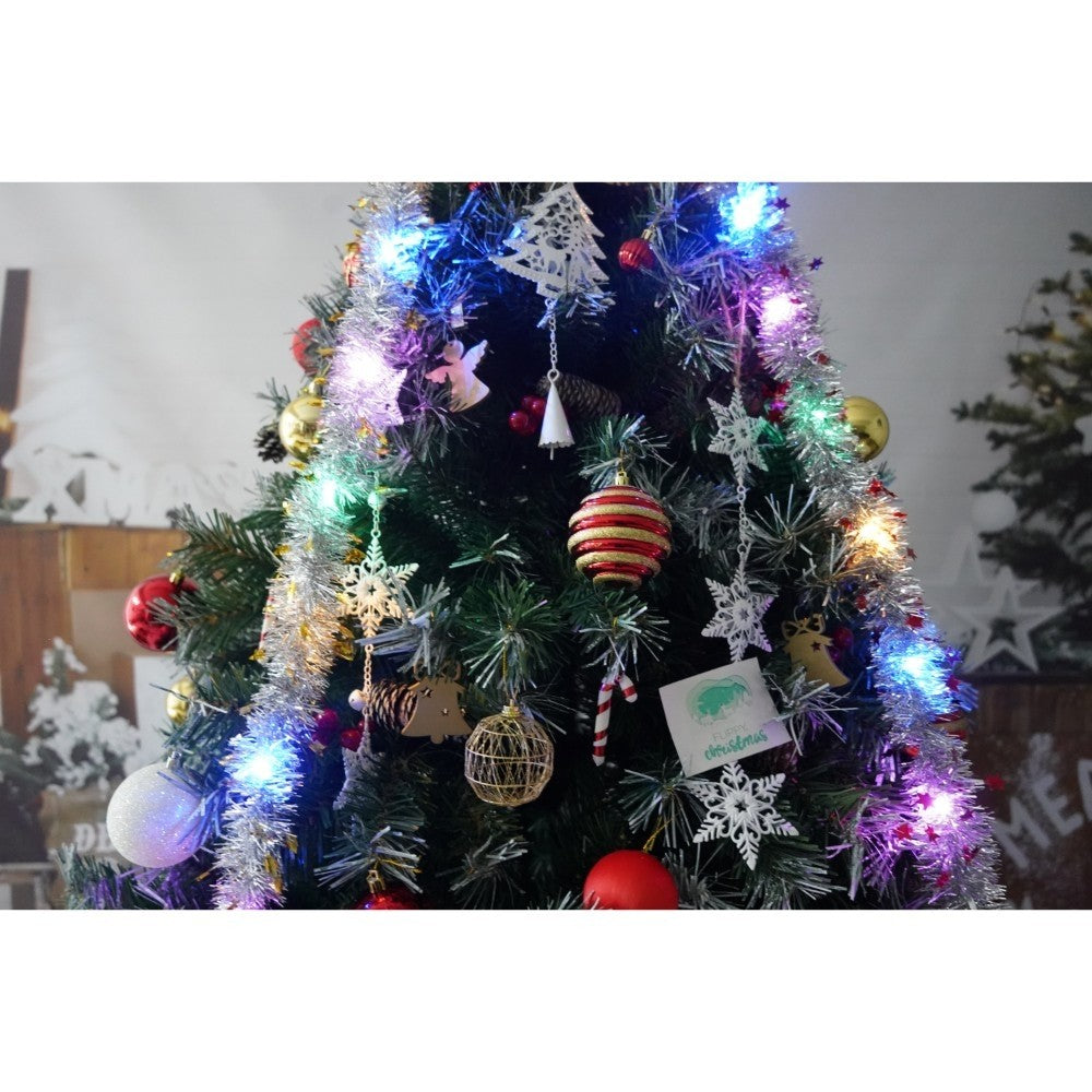 Set brad artificial de Craciun si elemente decorative, nins, decorat cu conuri pin, pentru interior/exterior, inaltime 210 cm, diametru 147 cm, 1150 ramuri, Flippy, verde, suport metalic inclus - vivimall.ro