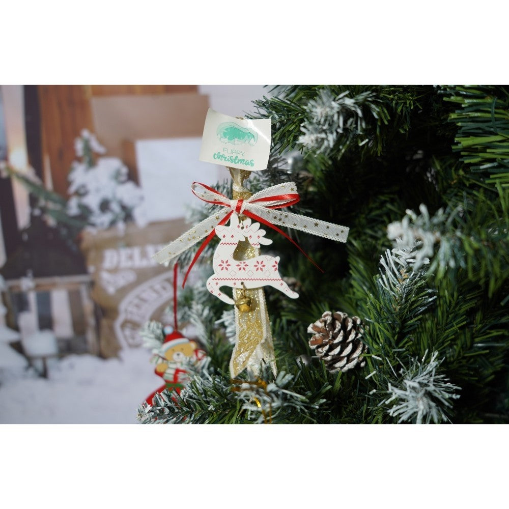 Set brad artificial de Craciun si elemente decorative, nins, decorat cu conuri pin, pentru perete/colt, inaltime 210 cm, diametru 149 cm, 1224 ramuri, Flippy, verde, suport metalic inclus - vivimall.ro