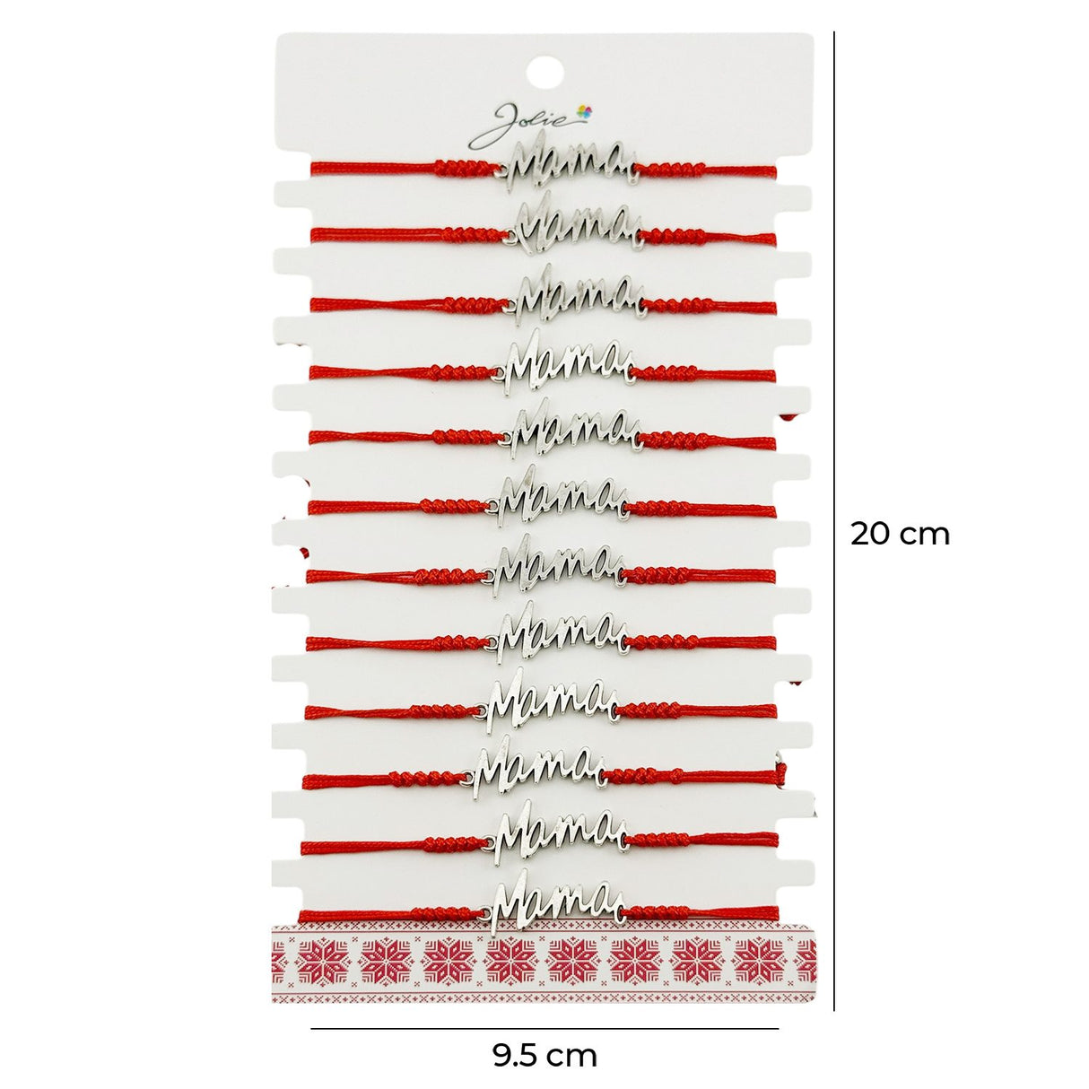 Set 12 mărțișoare brățări Jolie pentru damă, pandantiv inox model Mama, ambalate, vedere de ansamblu