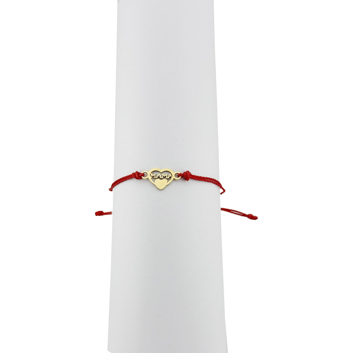 Set 12 brățări mărțișor Jolie model Inimă Mamă aranjate în pachet cadou, inox auriu, snur roșu tradițional