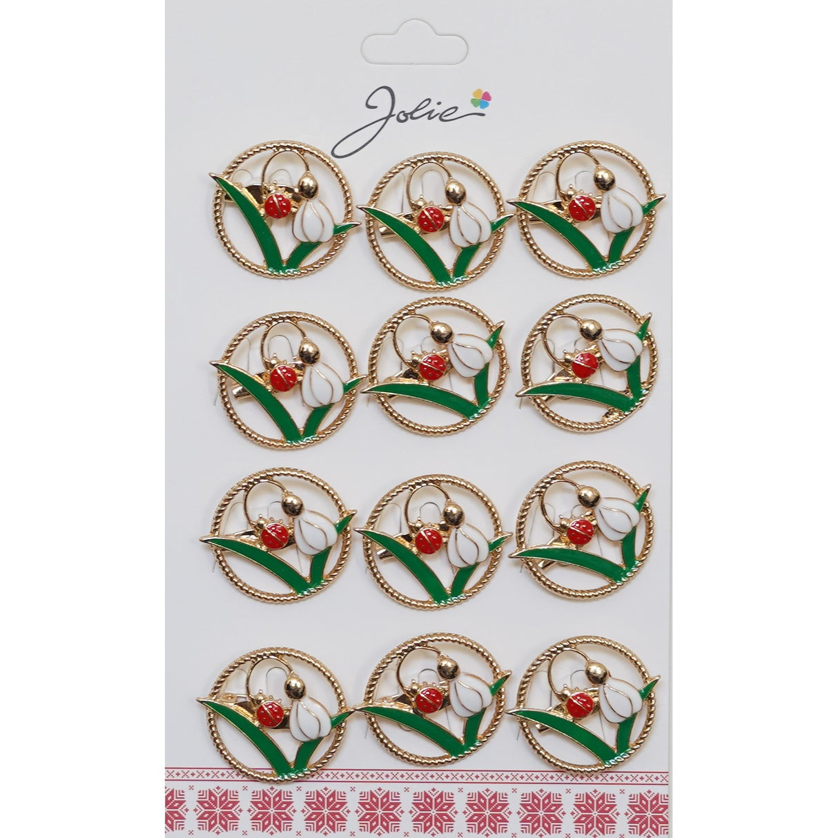 Set 12 Brose Martisor Primavara Ghiocel cu Buburuza in Cerc - vivimall.ro